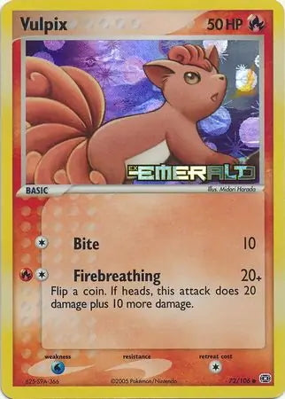 EX Emerald Vulpix #72/106 reverse holo